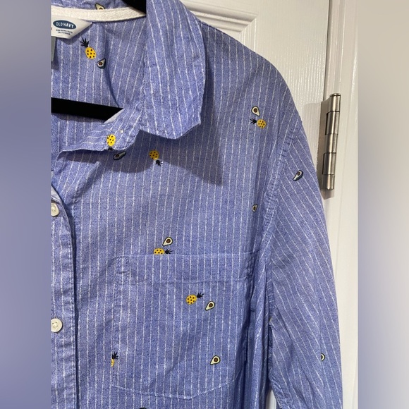 Old Navy Size XL The Classic Shirt Blue Stripe Avocado Pineapple Print Button - Picture 3 of 12
